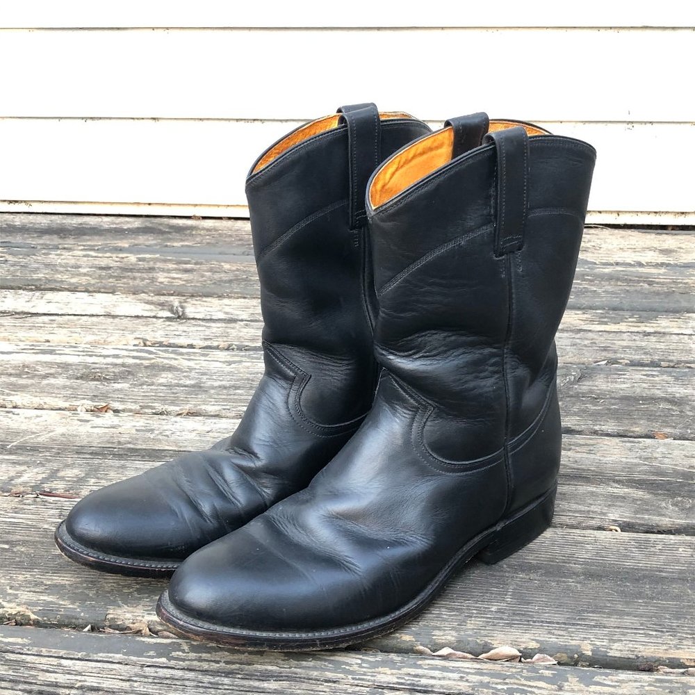 Rudel Cowboy Western Roper Boots Black Leather